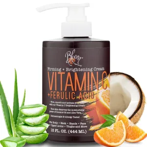 BLOOM IT'S A GREAT SKIN DAY! Vitamin C Cream Body Lotion & Face Moisturizer with Coconut Oil | Natural Skin Care Firming & Brightening Cream For Women, For Body, Uneven Skin Tone, Dry Skin, 15 Oz