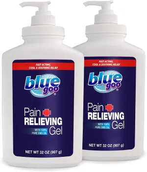 Blue Goo Pain Relieving Gel – FSA & HSA Eligible, for Back/Neck, Muscle/Stiff Joints Pain, Sprains, Strains, Fast-Acting, Cooling Soothing Relief, Made w/ 100% Pure Emu Oil, 32 oz (2 Pack)