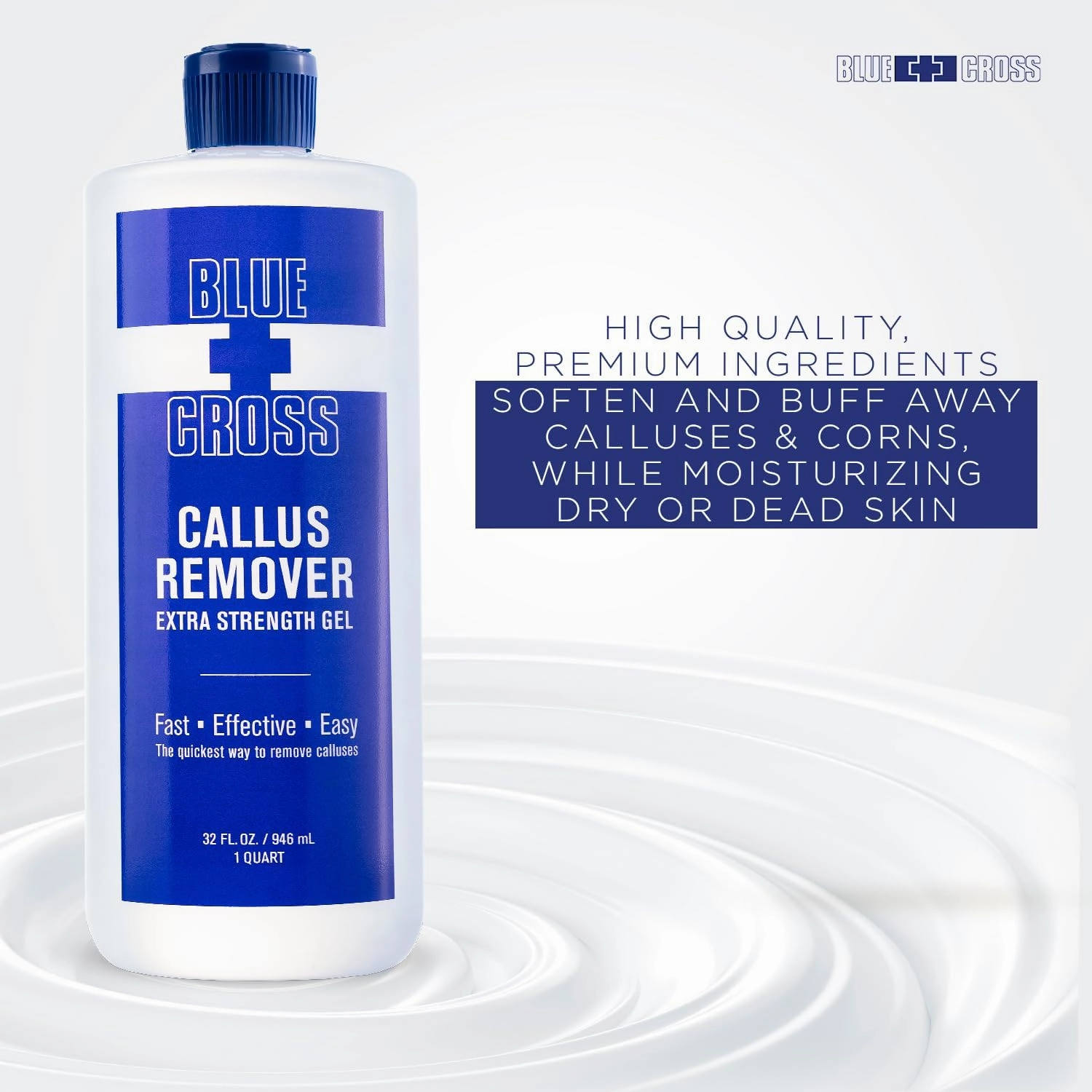 Blue Cross Callus Remover Gel for Feet or Heel, Extra Strength Professional Nail Care, File, Shaver, Scrubber & Pumice Stone Alternative for at Home Manicure/Pedicure Results, Pro Size 946ml, 32oz