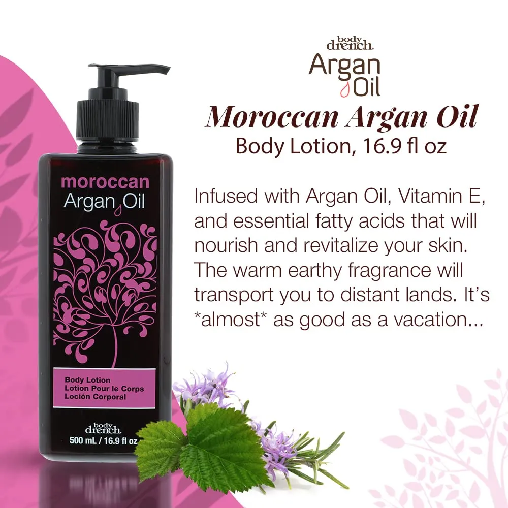 Body Drench Argan Oil Body Lotion – Hydrating & Moisturizing Lotion for Dry Skin with Moroccan Oil, Softens and Smooths Skin, 16.9 fl oz