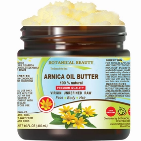 Botanical Beauty ARNICA OIL BUTTER Arnica Montana in Shea Butter 100% Natural for FACE, SKIN, BODY, HAIR, NAILS 16 Fl.oz.- 480 ml Skin Moisturizer Oil Butter, Skin Nourishing Oil Butter