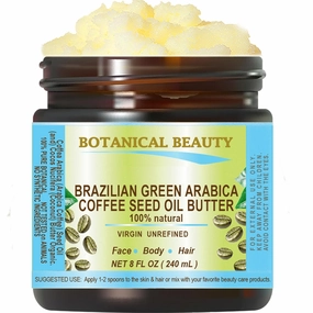 Botanical Beauty BRAZILIAN GREEN ARABICA COFFEE SEED OIL BUTTER 100% Natural VIRGIN UNREFINED RAW Cold Pressed 8 Fl oz - 240 ml. for FACE, SKIN, BODY, HAIR, NAILS