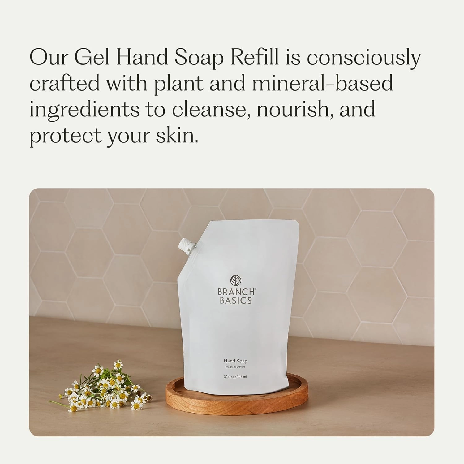 Branch Basics Gel Hand Soap Refill – 32oz Pouch | Plant & Mineral-Based Formula with Aloe, Chamomile & Meadowfoam Oil | Fragrance-Free, Gentle & Safe for Sensitive Skin