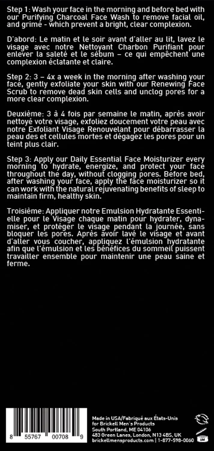 Brickell Men's Daily Advanced Face Care Routine II, Activated Charcoal Facial Cleanser, Facial Scrub, Face Moisturizer Lotion, Natural and Organic, Scented