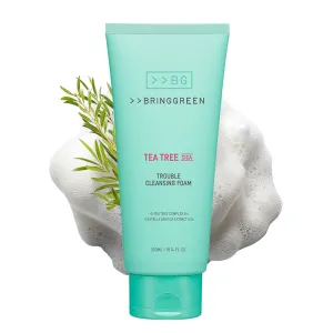 BRING GREEN Tea Tree Cica Trouble Cleansing Foam | Mild Cleanser for Exfoliation, Removes Blackheads, Whiteheads, Facial Residue, for Trouble, Irritated, Sensitive Skin (10.1 Fl. Oz., 300ml)