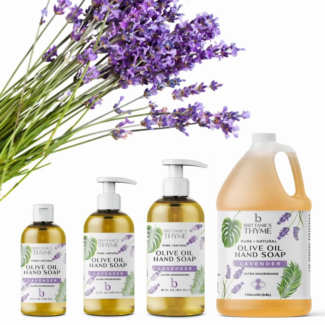 Brittanie's Pure Organic Castile Liquid Olive Oil Soap Refill, Lavender, 1 Gallon | Face, Body Wash, Dishes, Pets & Laundry | Vegan & Gluten Free Non-GMO