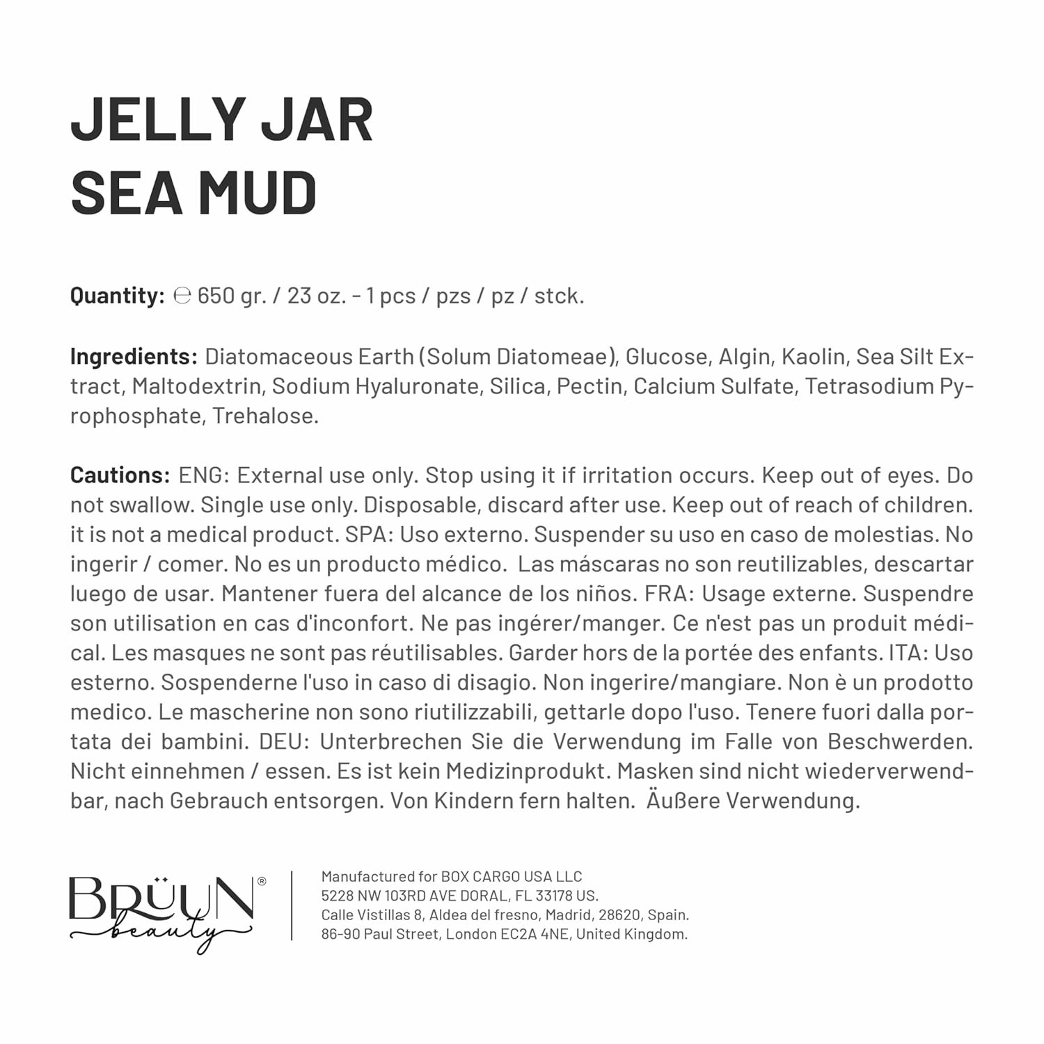 BRÜUN Jelly Mask Jar Sea Mud Peel-Off Face Care Rubber Mask | 23 fl oz Skin Care Moisturizing Gel Mask Jar Spa Set