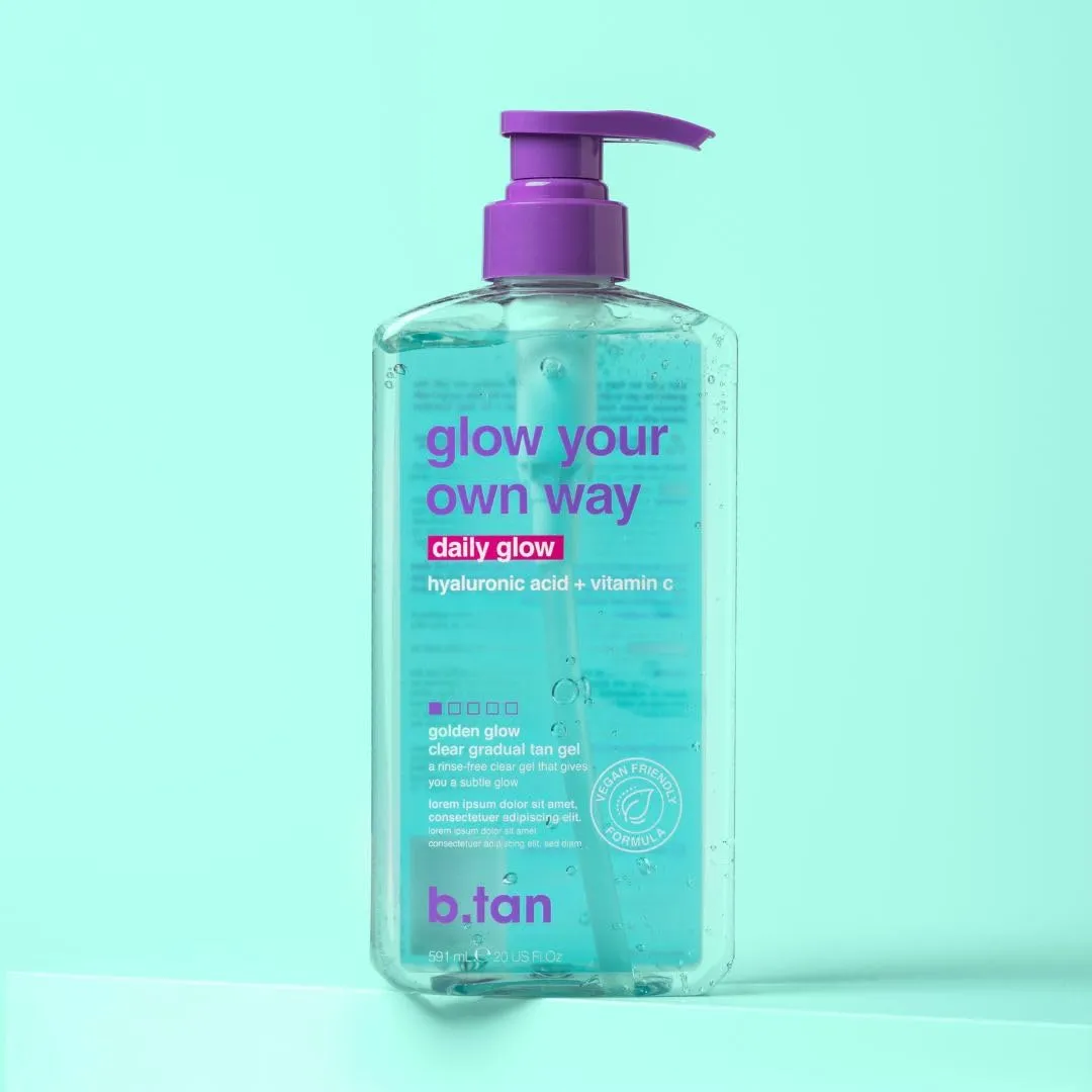 b.tan Clear Gradual Self Tanner Gel | Glow Your Own Way, Daily Use - Best Everyday Dark Sunless Tanning Moisturizer, Transfer Free, Bronze Extender, No Fake Tan Smell, 20 Fl Oz