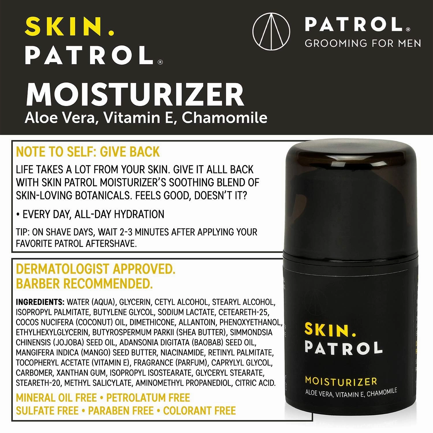 Bump Patrol Everyday Skin Moisturizer - Aloe Vera, Vitamin E, Chamomile Guards Against Razor Bumps, Ingrown Hairs - 1.68 Ounces - Pack of 2