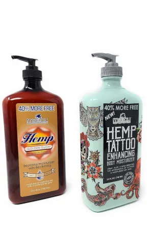 Bundle Of Malibu Moisturizer 40% More Free: Malibu Hemp Tattoo Enhancing Body Moisturizer 25 FL OZ & Malibu Hemp Golden Glow 25.4 FL OZ