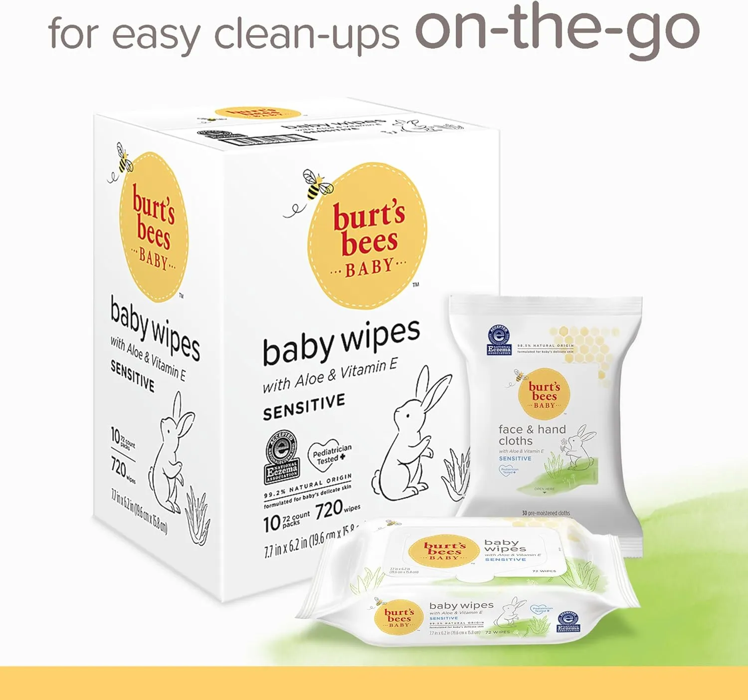 Burt’s Bees Baby Wipes, Unscented Natural for Sensitive Skin with Aloe and Vitamin E - 72 Baby Wipes – 10 Pack