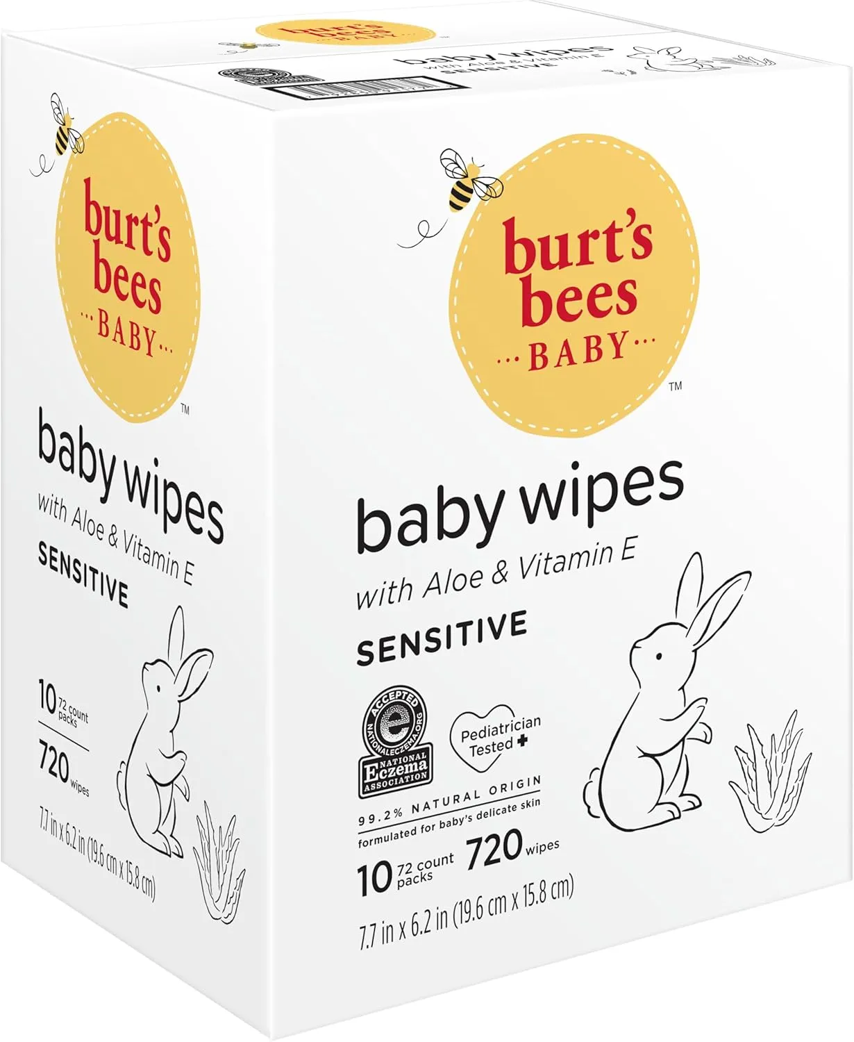 Burt’s Bees Baby Wipes, Unscented Natural for Sensitive Skin with Aloe and Vitamin E - 72 Baby Wipes – 10 Pack