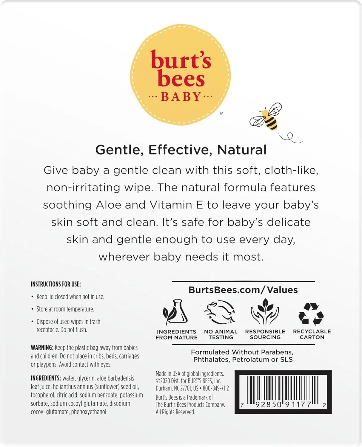 Burt’s Bees Baby Wipes, Unscented Natural for Sensitive Skin with Aloe and Vitamin E - 72 Baby Wipes – 10 Pack