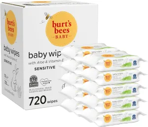 Burt’s Bees Baby Wipes, Unscented Natural for Sensitive Skin with Aloe and Vitamin E - 72 Baby Wipes – 10 Pack