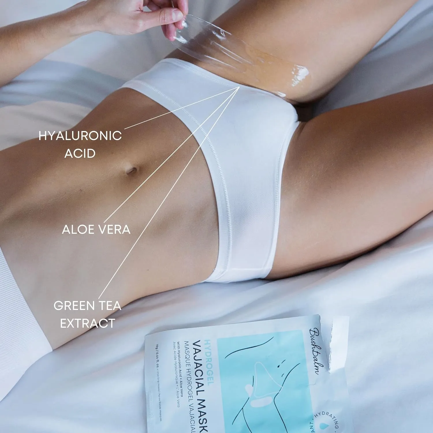 Bushbalm Hydrogel Vajacial Mask - Hydrating Mask with Hyaluronic Acid and Aloe Vera to Cool and Soothe Skin Post-Hair Removal, 3 Full Masks Set