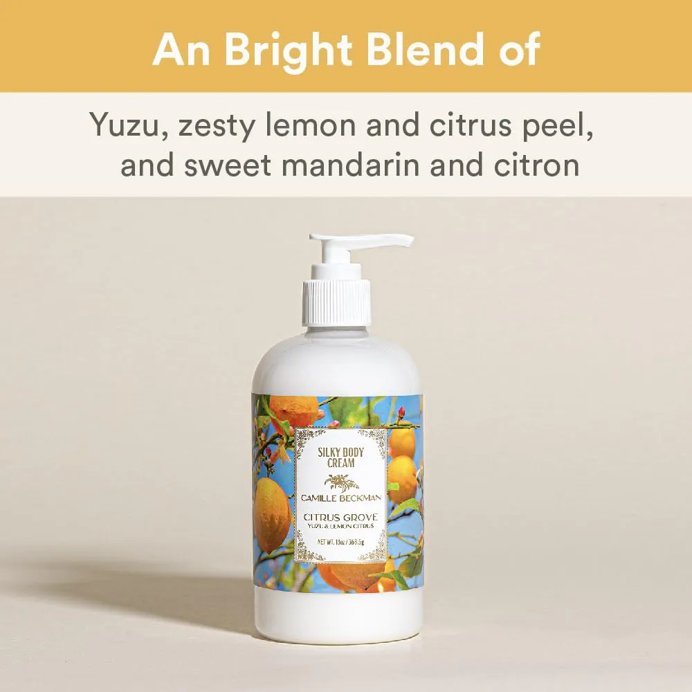 Camille Beckman Citrus Grove Scented Silky Body Cream, Daily Moisturizer for All Skin Types, Non-Greasy Vegan Formula to Nourish and Soften Hands and Body, 13 Ounce