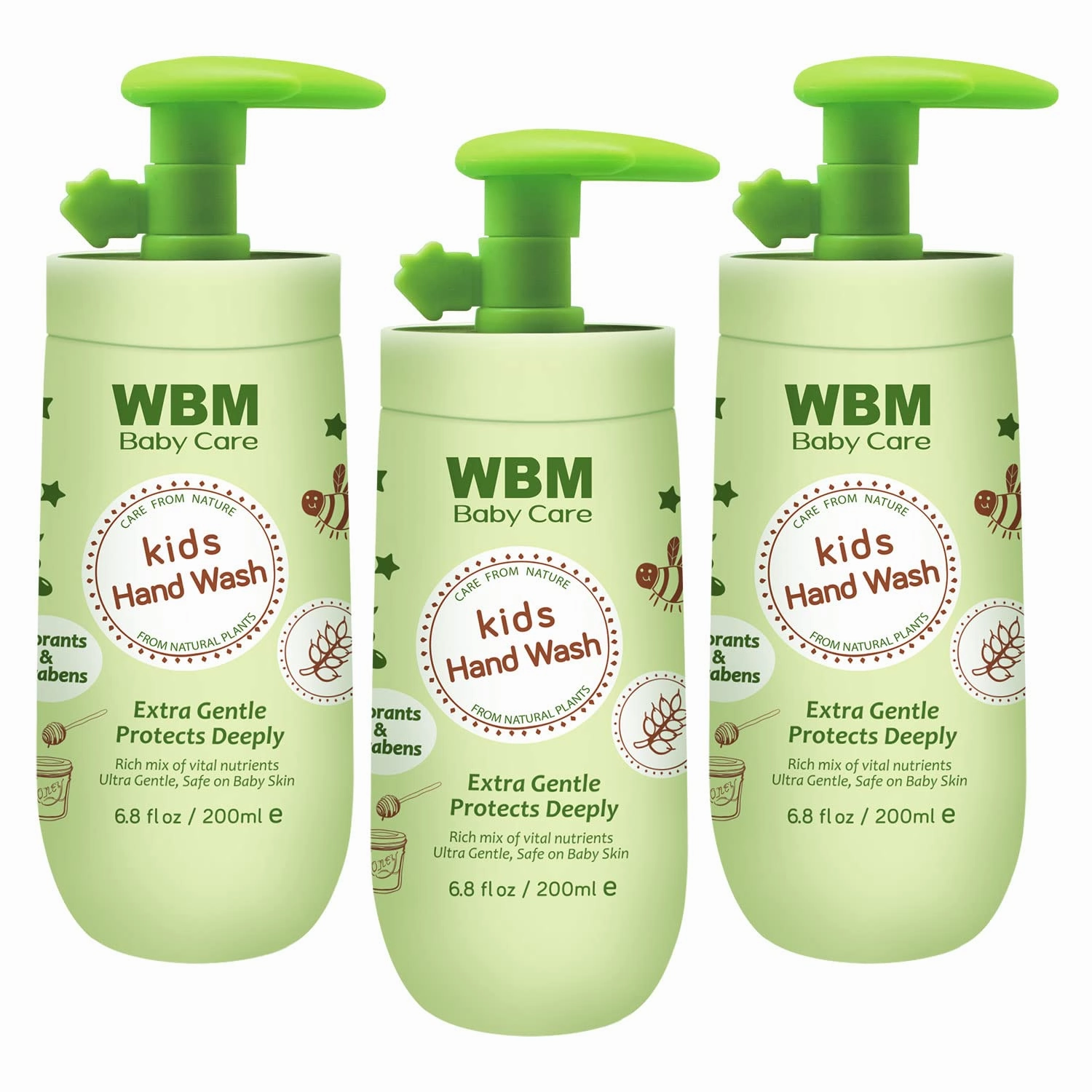 Care Baby Natural Liquid Hand Soap 6.8 oz (Pack of 3) | Gentle Hand Wash with Honey, Wheatgerm & Organic Olive Oil | Moisturizing, Non-Toxic, Safe for Sensitive Skin