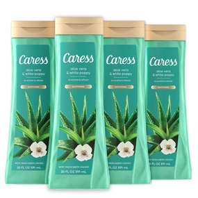 Caress Body Wash for Women, Aloe Vera & White Poppy, Soothing Shower Gel to Soothe and Refresh Skin, 20 fl oz, 4 Pack