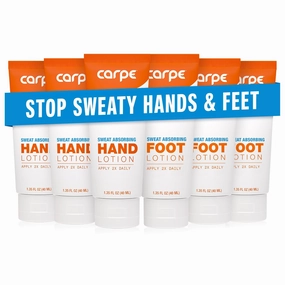 Carpe Sweat Absorbing Hand and Foot Lotion Bundle (3 Hand and 3 Foot Tubes), Stop Sweaty Hands and Sweaty, Smelly Feet, Dermatologist-Recommended