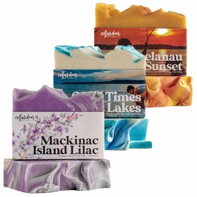 Cellar Door Bath Supply Co. Bar Soap, 3 Bar Variety Pack - Mackinac Island Lilac, Good Times Great Lakes, Leelanau Sunset