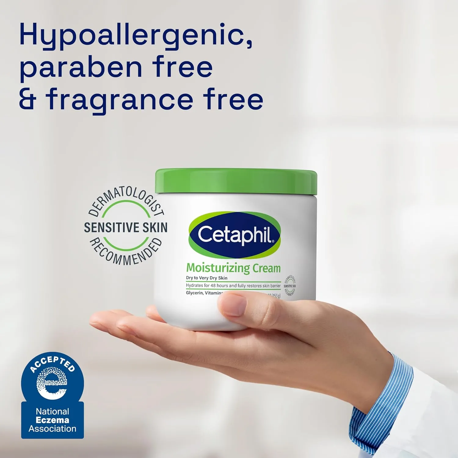 Cetaphil Face & Body Moisturizer, Hydrating Moisturizing Cream for Dry to Very Dry, Sensitive Skin, NEW 16 oz, Fragrance Free, Non-Comedogenic, Non-Greasy