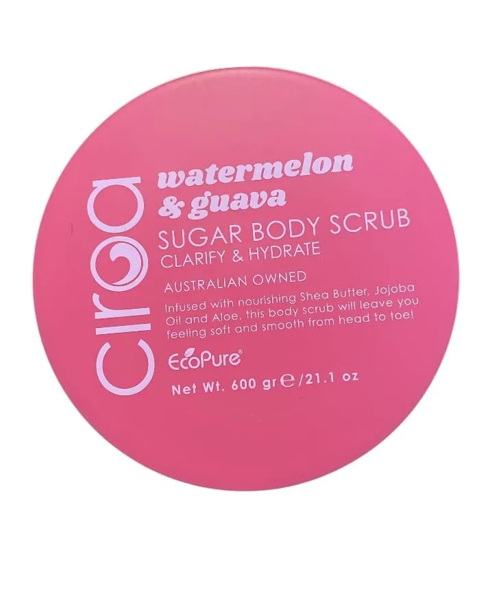 Circa Watermelon & Guava Sugar Body Scrub, Clarify & Hydrate with Shea Butter, 21.1 oz