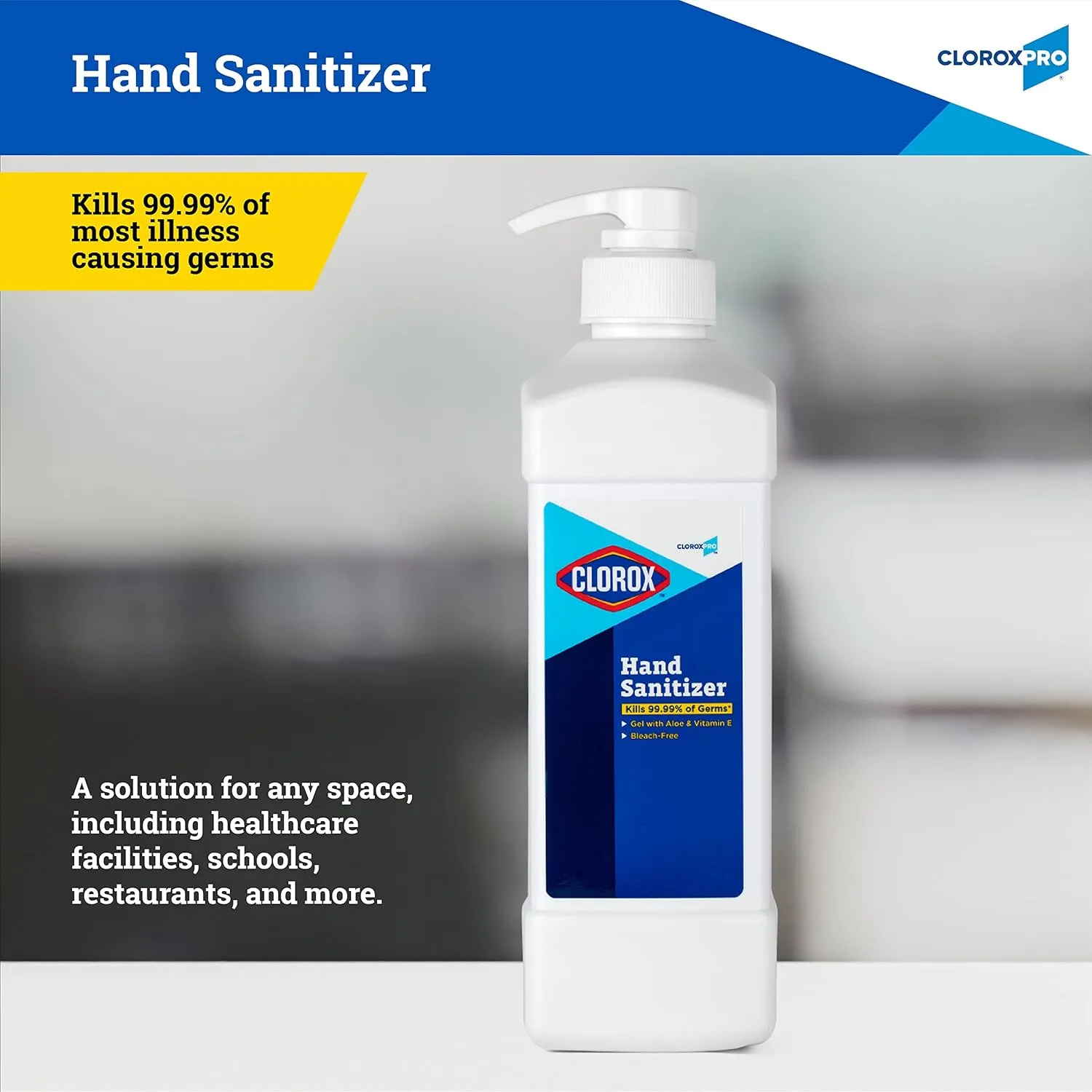 Clorox Pro Hand Sanitizer Gel with Pump, Bleach-Free Gel, Aloe & Vitamin E Kills More Than 99.999% of Germs on Contact, 33.80 Fl Oz - Easy To Use Hand Sanitizing Gel
