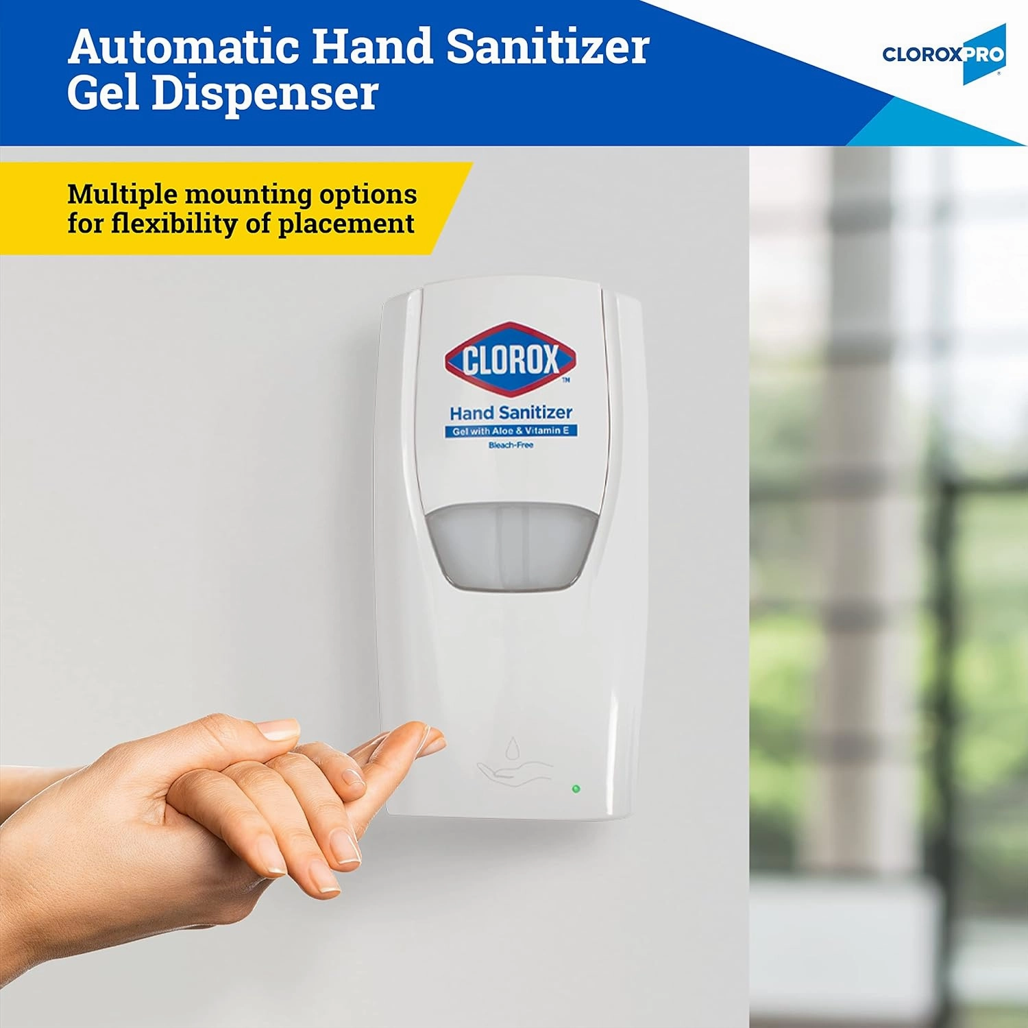 Clorox Pro Automatic Hand Sanitizer Gel Dispenser Wall Mount, Touchless Bleach-Free Solution, for Office & Commercial Use, 1000 ml - Hand Sanitizing Gel Dispenser for Everyday Use (Pack of 2)