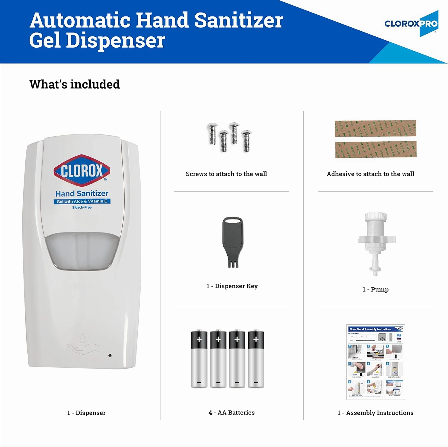 Clorox Pro Automatic Hand Sanitizer Gel Dispenser Wall Mount, Touchless Bleach-Free Solution, for Office & Commercial Use, 1000 ml - Hand Sanitizing Gel Dispenser for Everyday Use (Pack of 2)