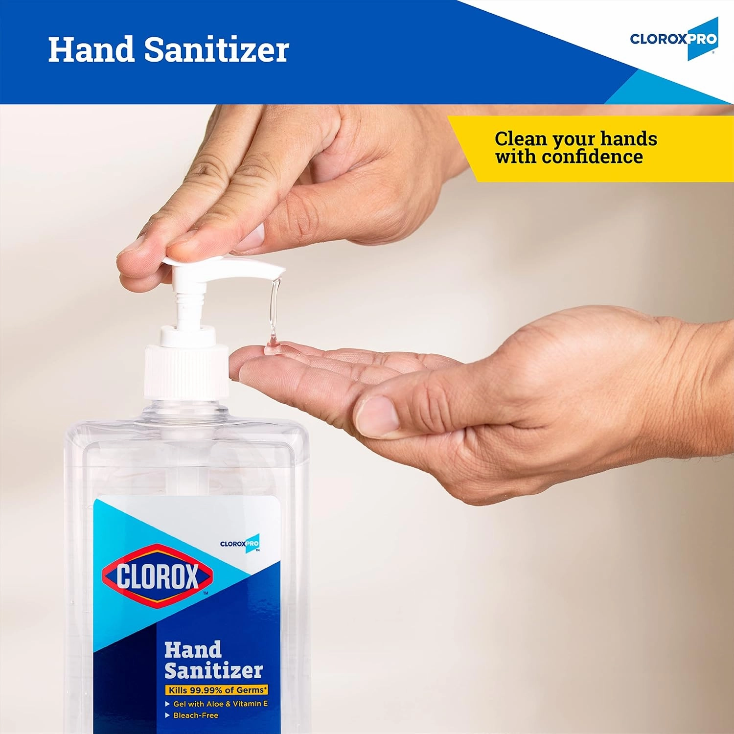 Clorox Pro Hand Sanitizer Gel with Pump, Bleach-Free, Aloe & Vitamin E Kills More Than 99.999% of Germs on Contact - Hand Sanitizer Gel Easy To Use Hand Sanitizing Gel