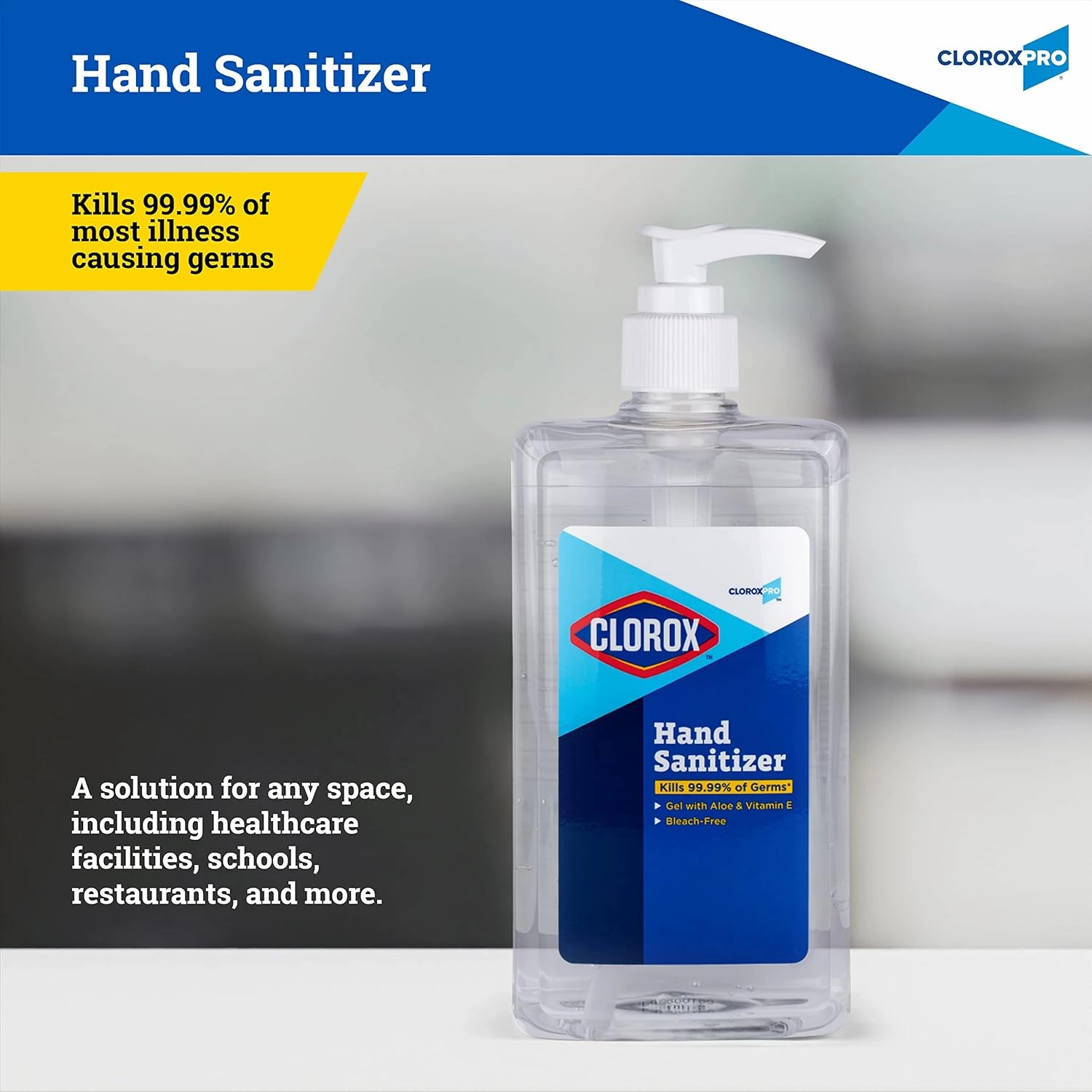 Clorox Pro Hand Sanitizer Gel with Pump, Bleach-Free, Aloe & Vitamin E Kills More Than 99.999% of Germs on Contact - Hand Sanitizer Gel Easy To Use Hand Sanitizing Gel