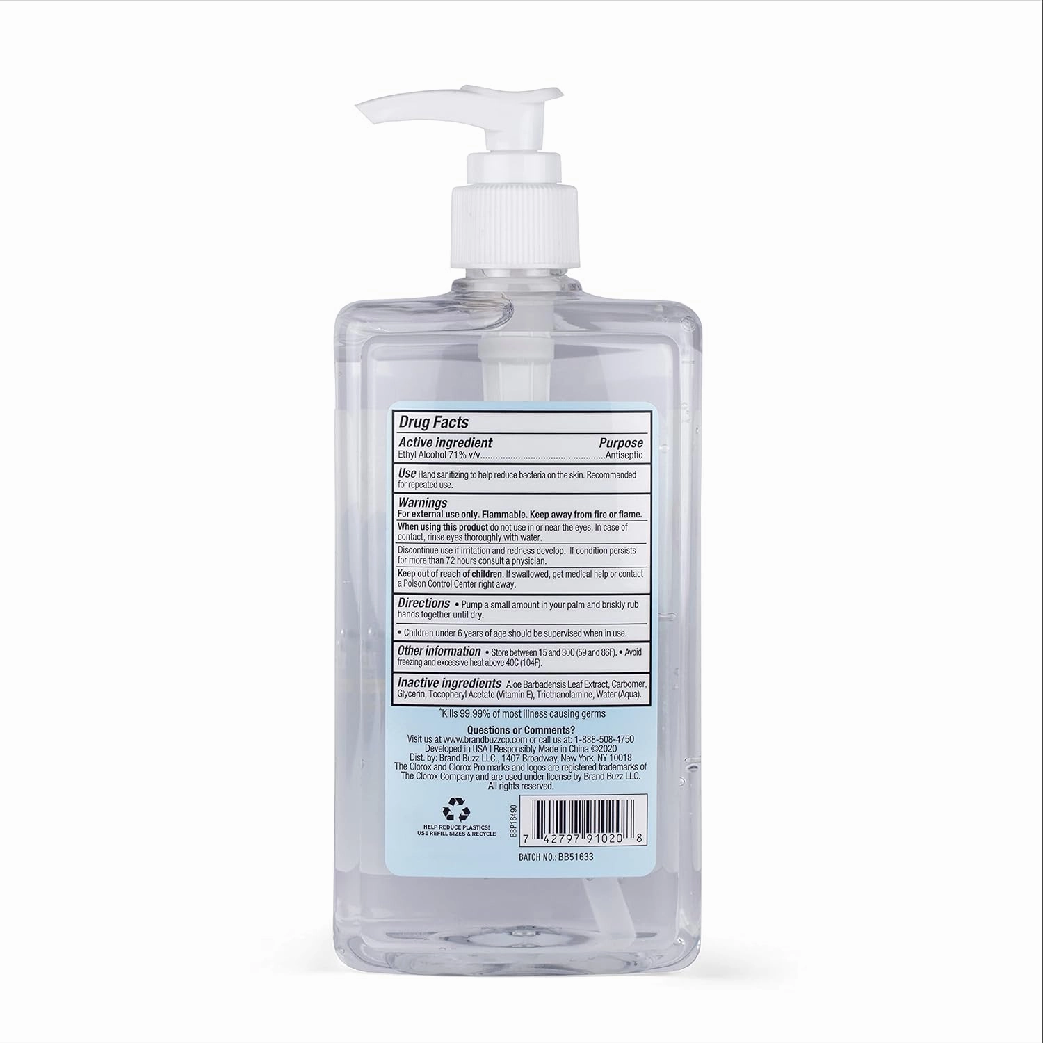 Clorox Pro Hand Sanitizer Gel with Pump, Bleach-Free, Aloe & Vitamin E Kills More Than 99.999% of Germs on Contact - Hand Sanitizer Gel Easy To Use Hand Sanitizing Gel