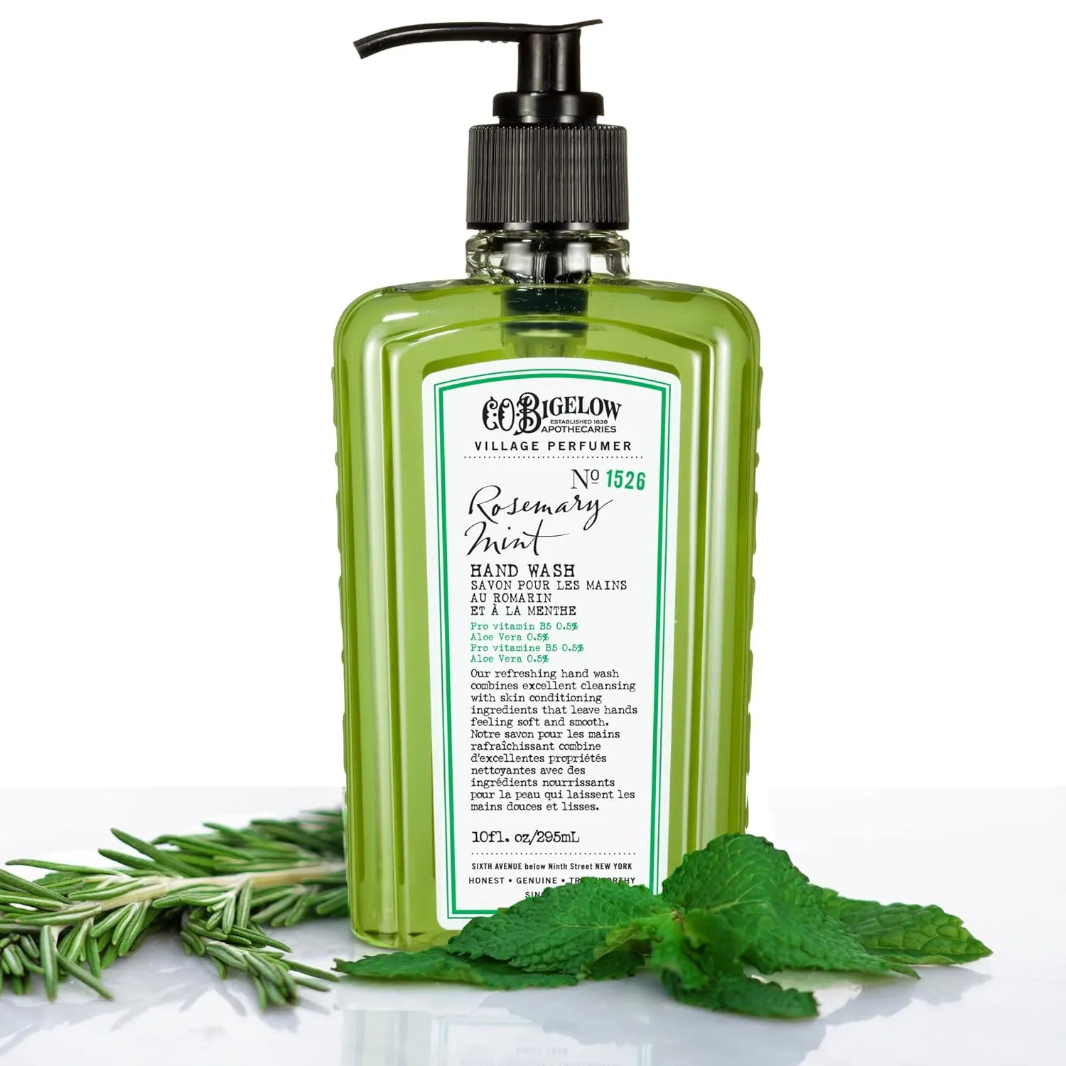 C.O. Bigelow Hand Wash, Rosemary Mint Soap, No. 1526 - Village Perfumer Moisturizing Hand Wash for Bathroom & Kitchen with Aloe Vera, 10 fl oz, Pack of 2