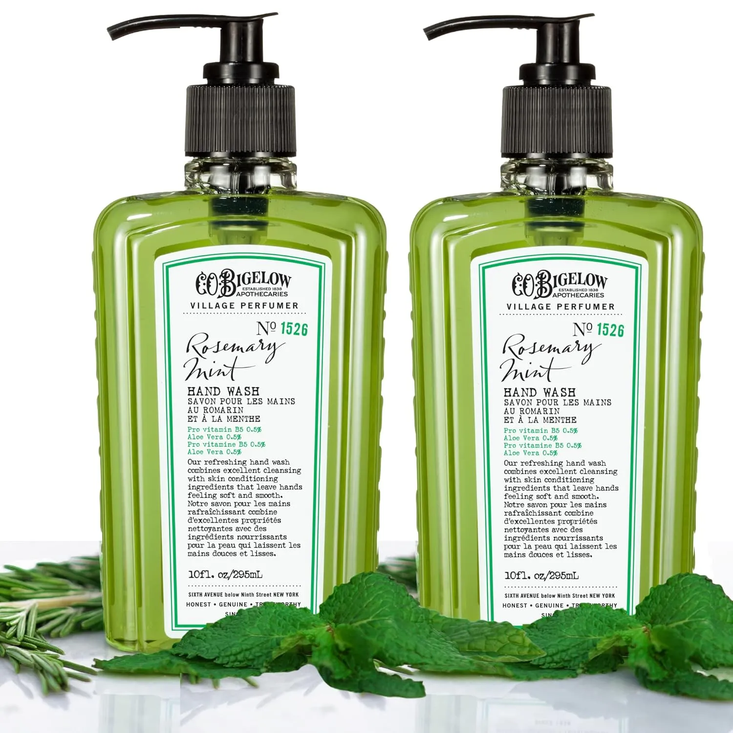C.O. Bigelow Hand Wash, Rosemary Mint Soap, No. 1526 - Village Perfumer Moisturizing Hand Wash for Bathroom & Kitchen with Aloe Vera, 10 fl oz, Pack of 2