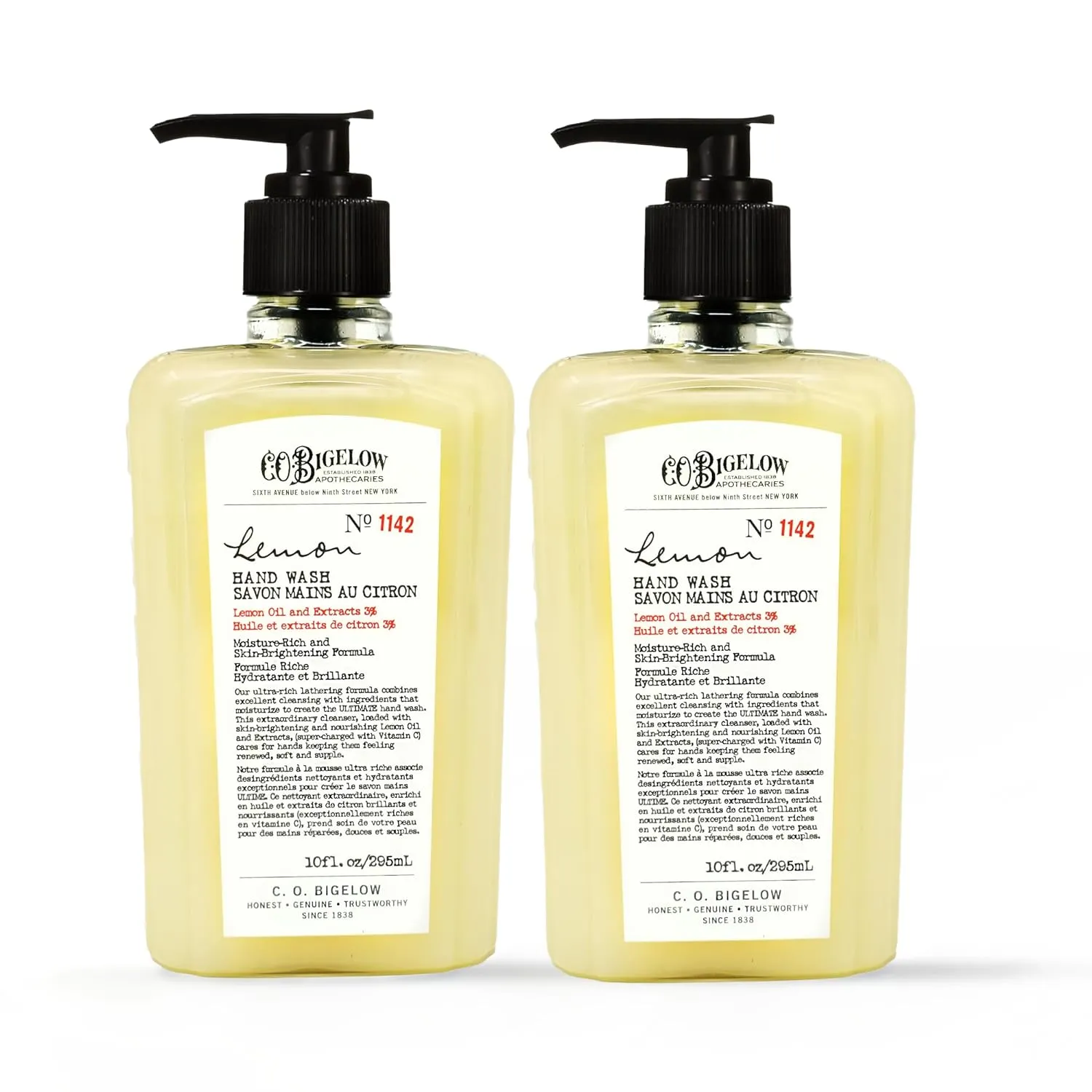 C.O. Bigelow Lemon Hand Wash - No. 1142, Moisturizing Liquid Hand Soaps with Lemon Extract & Vitamin C, Cruelty Free & Gentle for All Skin Types, 2 Pack, 10fl oz. each