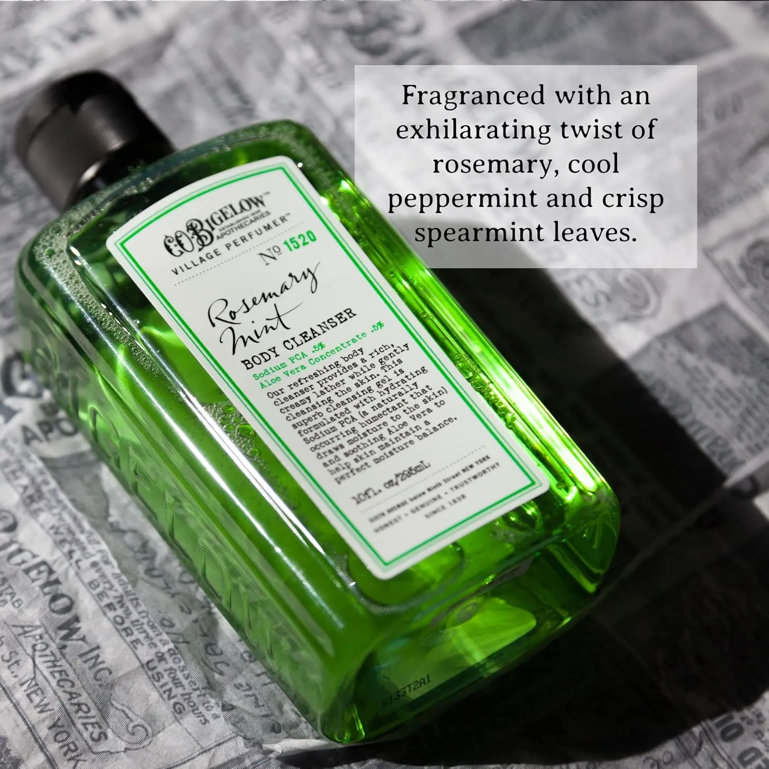 C.O. Bigelow Rosemary Mint Body Cleanser, Village Perfumer Moisturizing Body Wash for Men and Women with Aloe Vera, Sodium PCA, and Glycerin, 10 fl oz