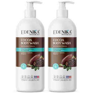 Cocoa Butter Body Wash with Turmeric & Vitamin E – Hydrating & Moisturizing Body Wash for Extra Dry & Sensitive Skin, All Skin Types (16 fl oz, 2-Pack)