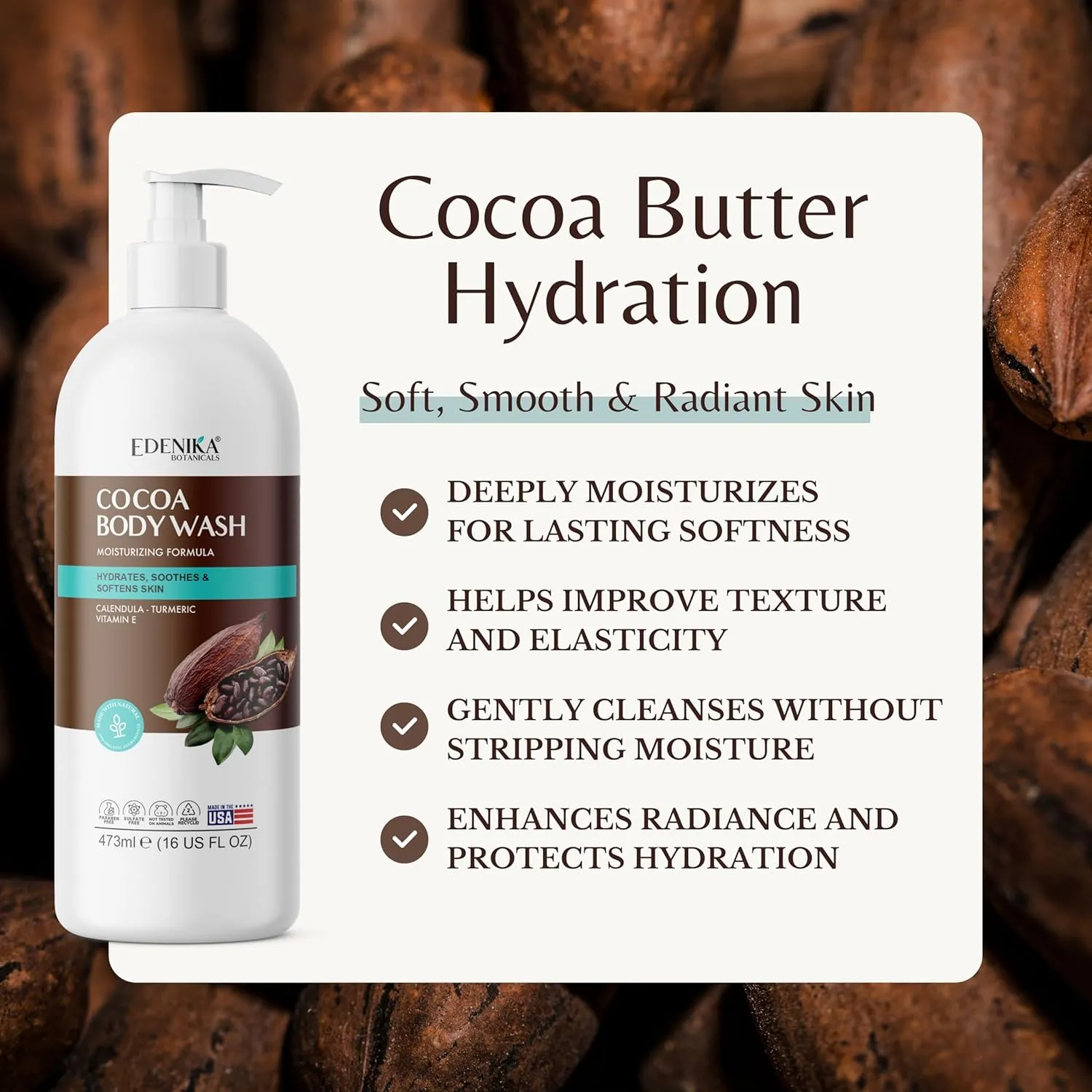 Cocoa Butter Body Wash with Turmeric & Vitamin E – Hydrating & Moisturizing Body Wash for Extra Dry & Sensitive Skin, All Skin Types (16 fl oz, 2-Pack)