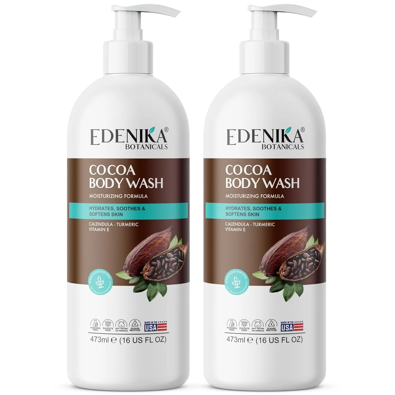 Cocoa Butter Body Wash with Turmeric & Vitamin E – Hydrating & Moisturizing Body Wash for Extra Dry & Sensitive Skin, All Skin Types (16 fl oz, 2-Pack)
