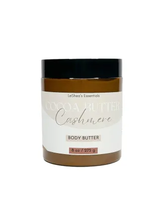 Cocoa Butter Cashmere Body Butter, Vegan Skin Cream Moisturizer, Natural Raw African Shea Butter, Mango Butter, Safflower Oil, Vitamin E Oil Hydrating Skin Plant Based Care Thick Lotion for Dry Sensitive Dry Cracked Hands Feet 8 oz