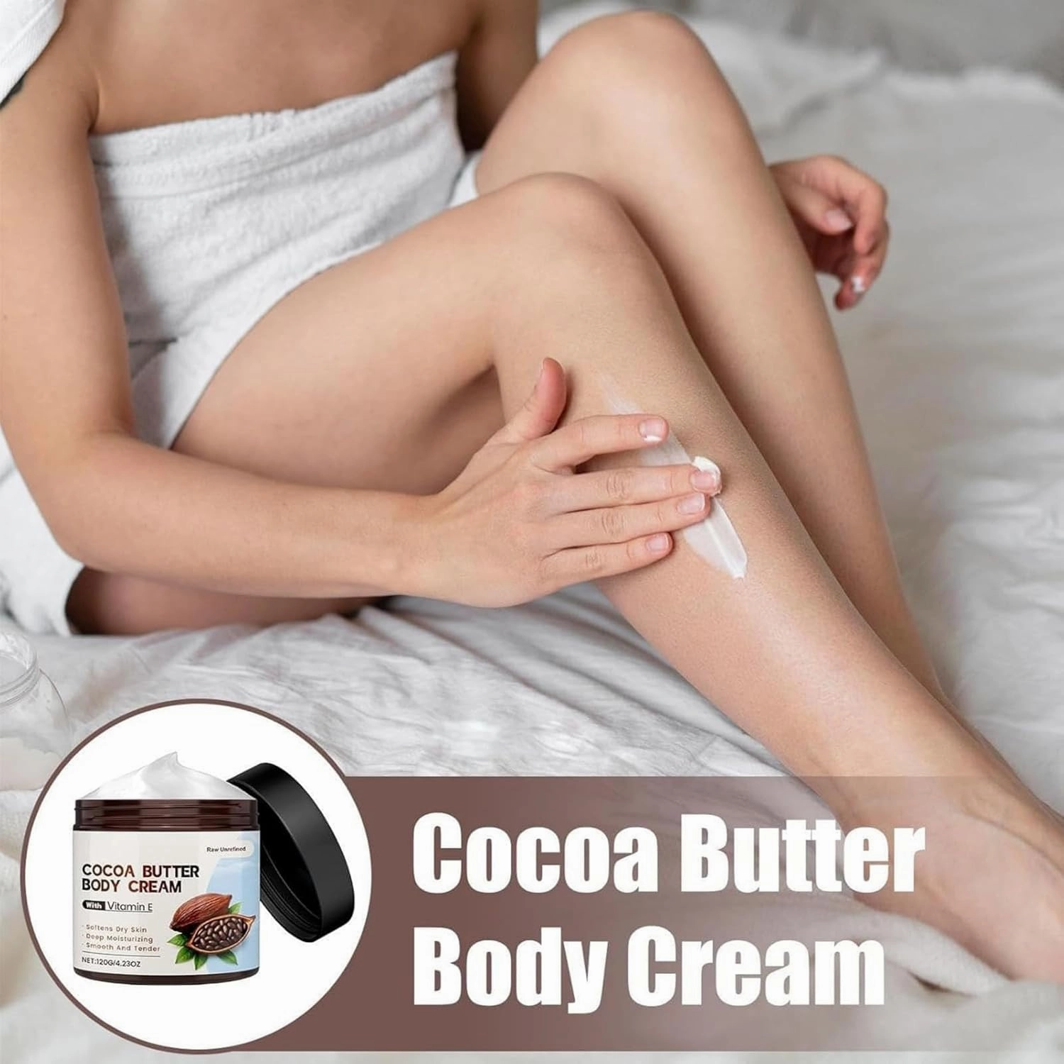Cocoa Butter Body Cream, Long-Lasting Natural Organic Moisturizing Cocoa Butter Repairing Balm, Non-Sticky, Deep Nourishment, Smooth Skin Body Cream for Men, Women (1pcs)