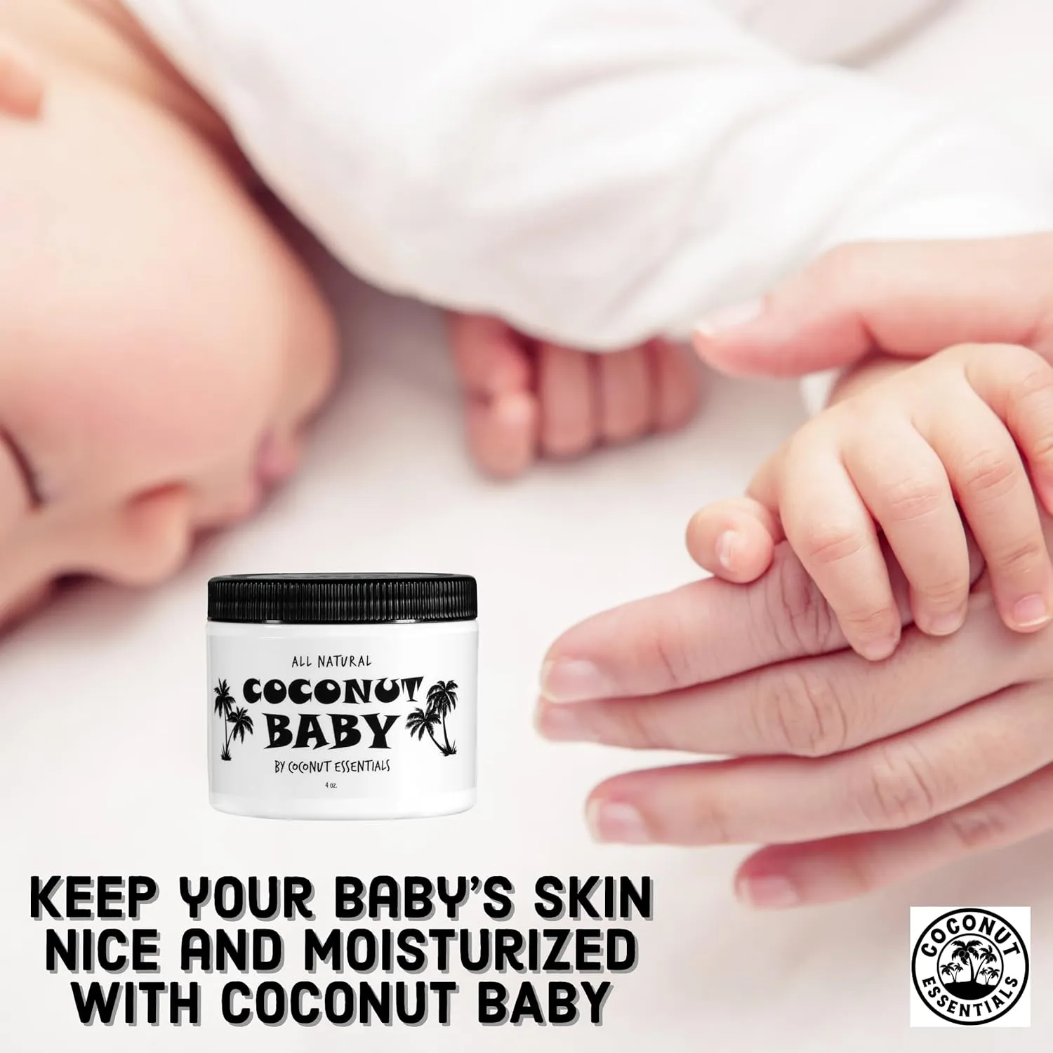 Coconut Essentials Coconut Baby Oil - Natural & Organic Moisturizer, Hair Oil for Cradle Cap Treatment, Newborn Sensitive Skin, Eczema & Psoriasis Relief, Unscented, Sunflower & GrapeSeed 4 floz