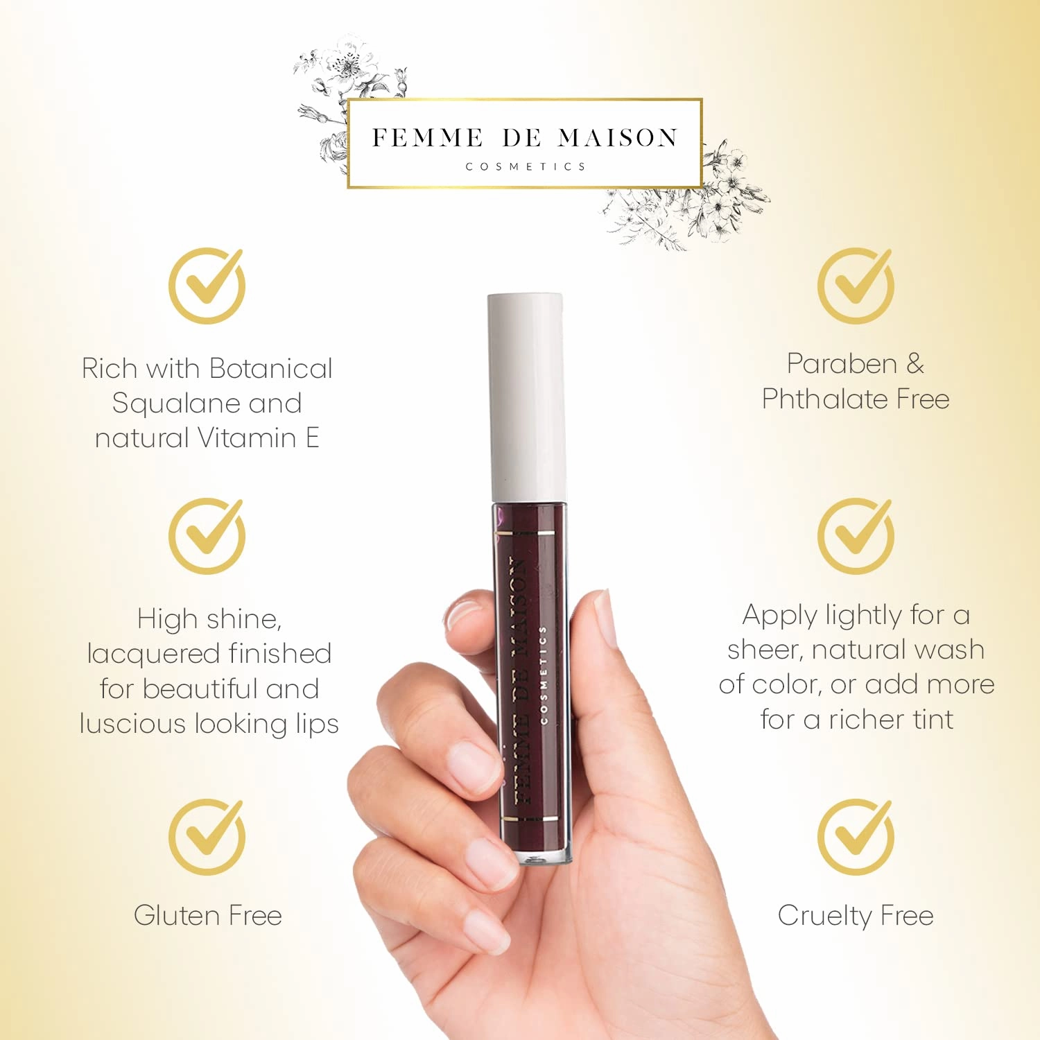Cosmetics, Lustre Lip Gloss, Moisturizing, Long Lasting with Squalane & Vitamin E, 100% Gluten, Paraben & Phthalate-Free, Never Sticky, Soft, Natural Colors (Figue Noir 10)