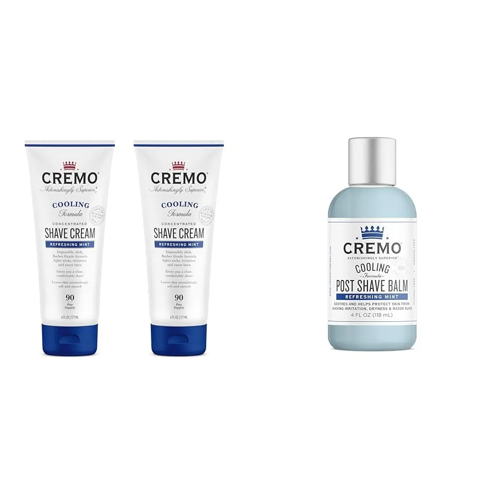 Cremo Barber Grade Cooling Shave Cream & Cooling Formula Post Shave Balm, Soothes, Cools And Protects Skin From Shaving Irritation, Dryness and Razor Burn, 4 Oz