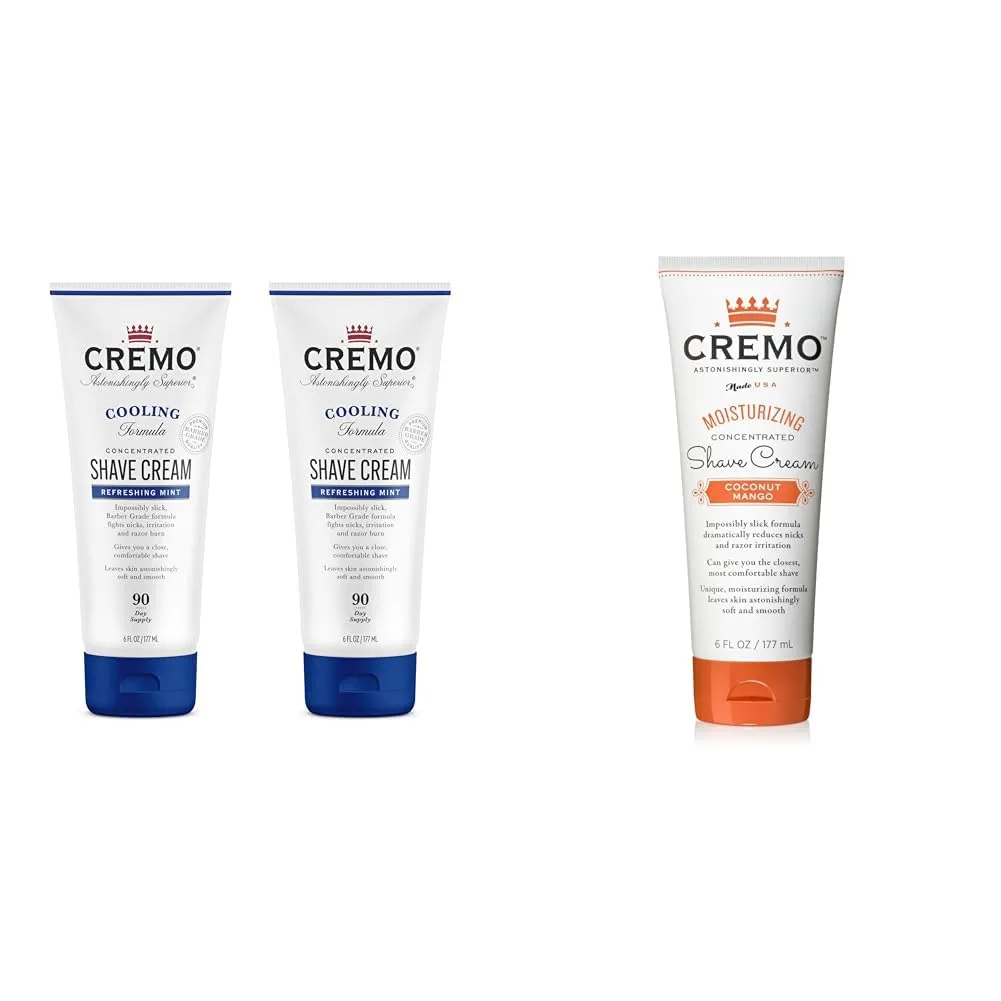 Cremo Barber Grade Cooling Shave Cream, Astonishingly Superior Ultra-Slick Shaving Cream Fights Nick & Coconut Mango Moisturizing Shave Cream, Astonishingly Superior Ultra-Slick Shaving Cream