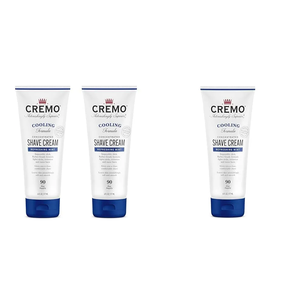 Cremo Barber Grade Cooling Shave Cream Bundle, 2 Pack 6 Fl Oz Ultra-Slick Shaving Cream Fights Nicks, Cuts and Razor Burn, WHITE
