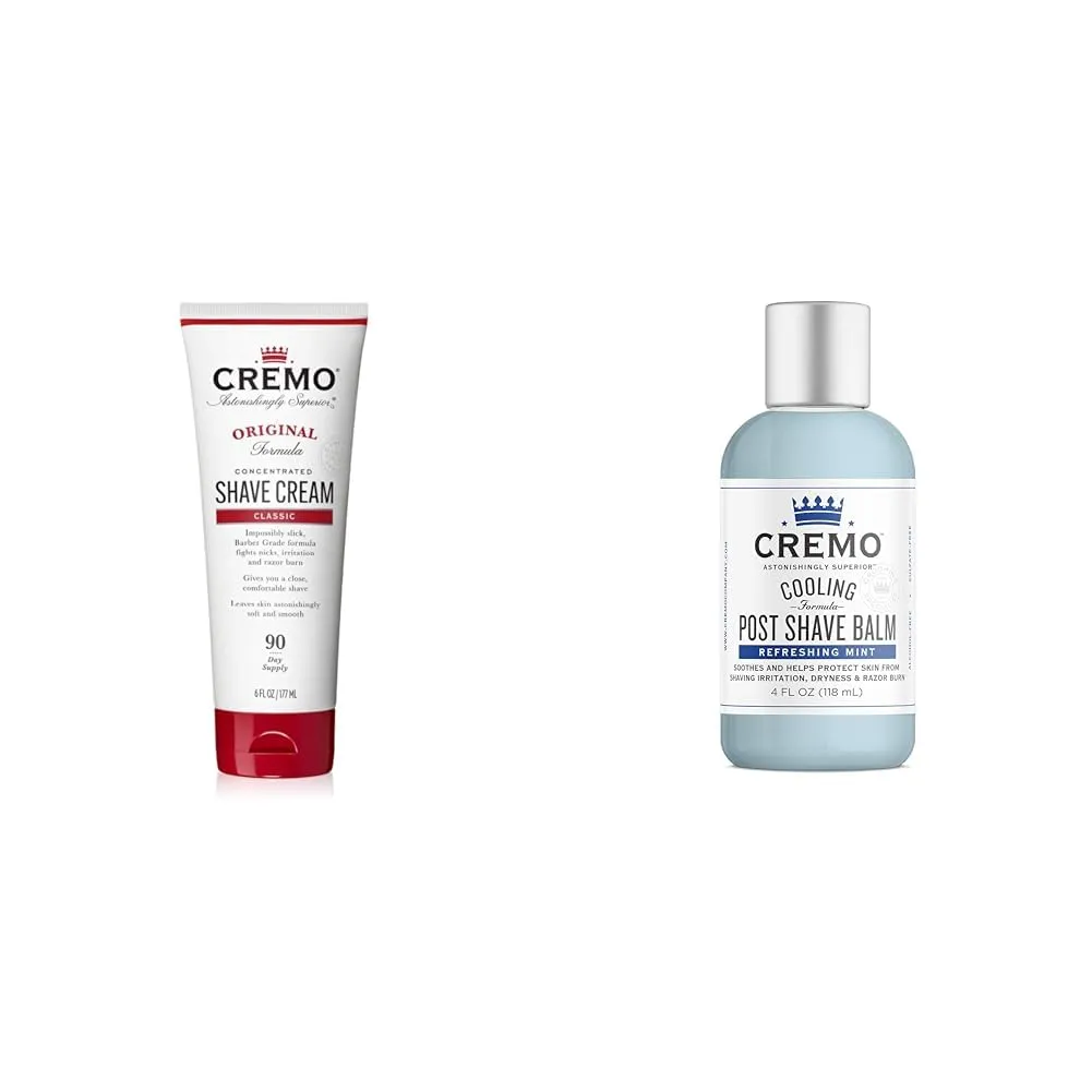 Cremo Barber Grade Original Shave Cream & Cooling Formula Post Shave Balm, Soothes, Cools And Protects Skin From Shaving Irritation, Dryness and Razor Burn, 4 Oz