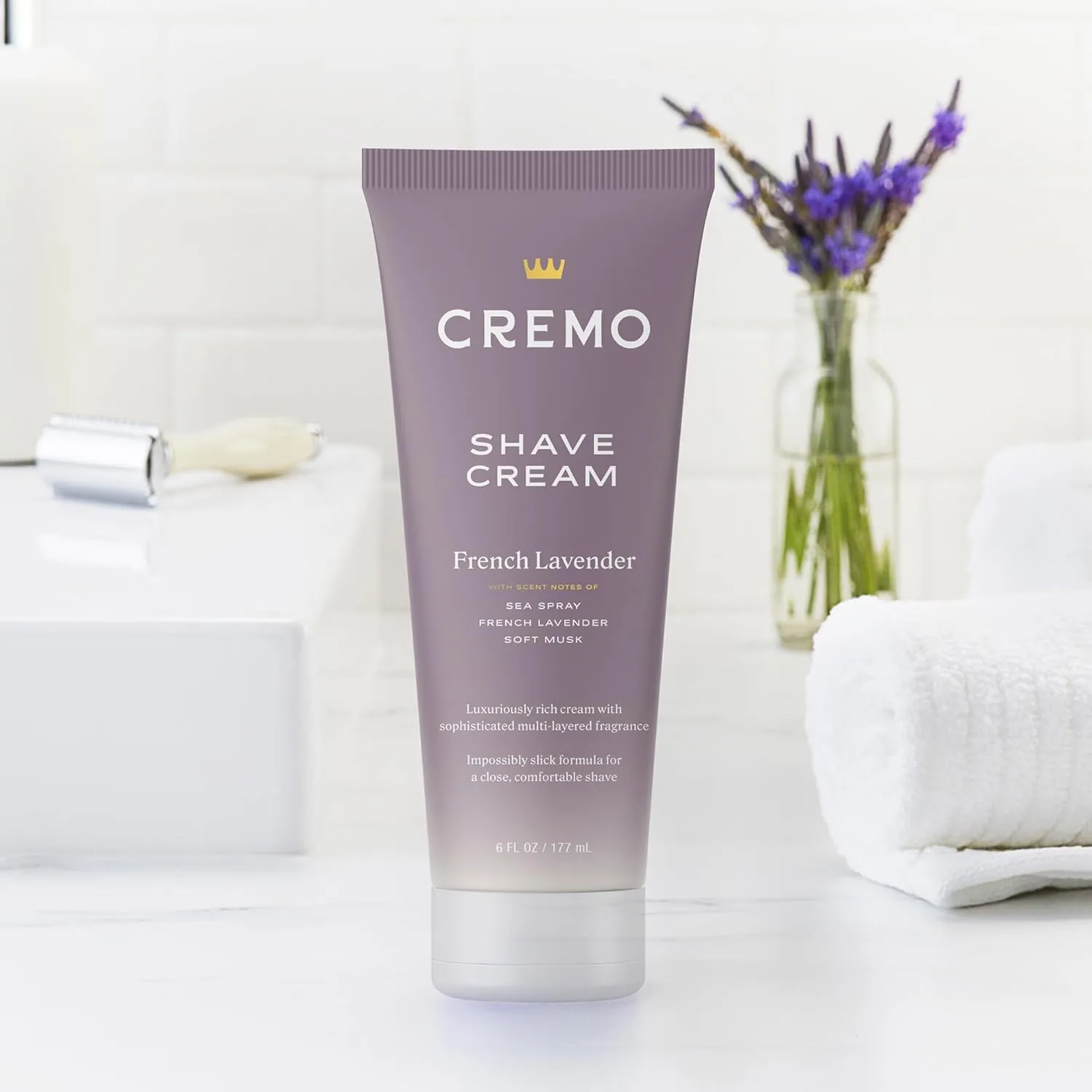 Cremo Womens Shaving Cream Sensitive Skin, Moisturizing, French Lavender, Ultra-Slick Shave Cream for Women, Fights Nicks, Cuts and Razor Burn, 6 Fl Oz (Pack of 2)