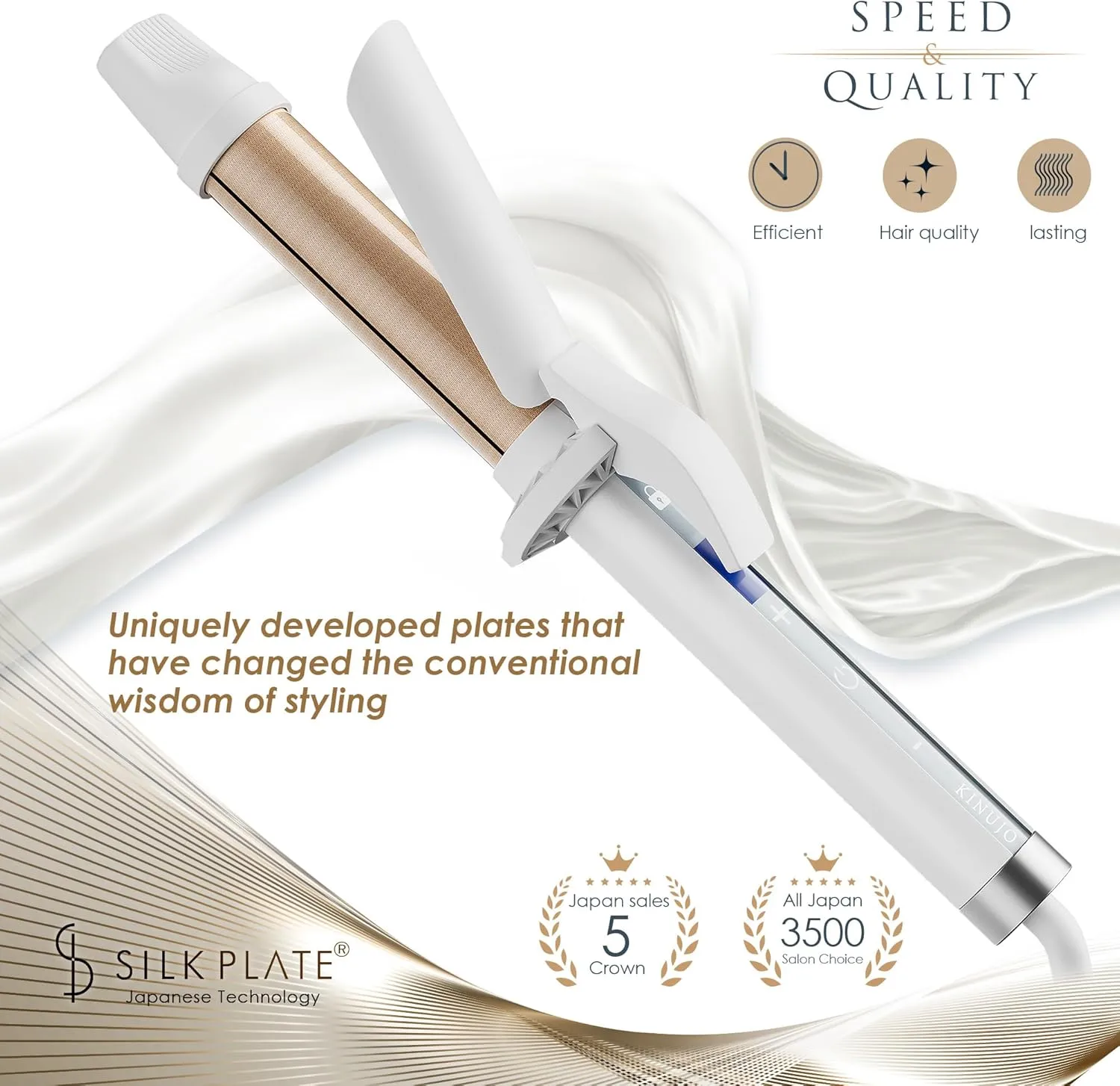 Curling Iron 1.25 inch - Professional Salon Hair Curling Wand 1 1/4 inch - Japanese Silk Plate Technology - Zero Damage to Hair - 5 Seconds Heating to 320°F - 10 Heat Settings - Easy Curls and