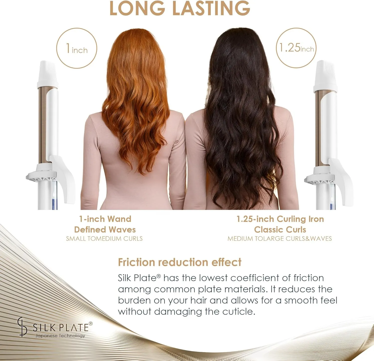 Curling Iron 1.25 inch - Professional Salon Hair Curling Wand 1 1/4 inch - Japanese Silk Plate Technology - Zero Damage to Hair - 5 Seconds Heating to 320°F - 10 Heat Settings - Easy Curls and